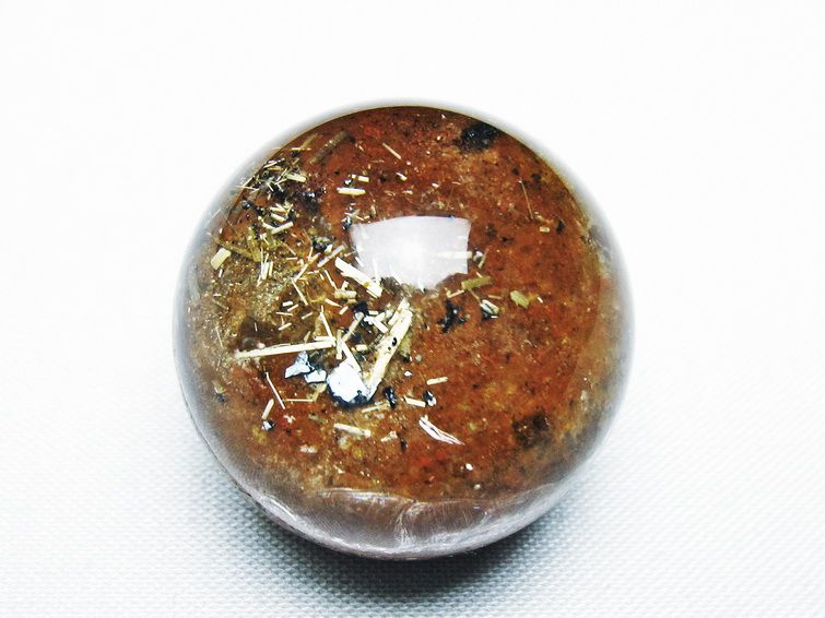 ゴールドタイチンルチル入り水晶丸玉 28mm [T637-4624] 1枚目