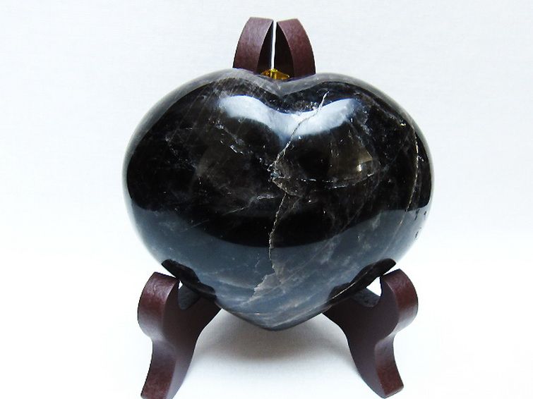 モリオン 純天然 黒水晶 ハート 置物[T643-4708] 1枚目