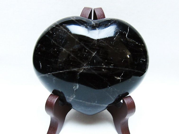 モリオン 純天然 黒水晶 ハート 置物 [t643-4719]