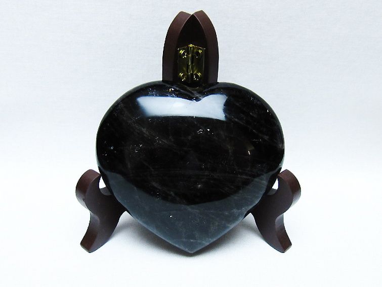 モリオン 純天然 黒水晶 ハート 置物[T643-4736] 1枚目