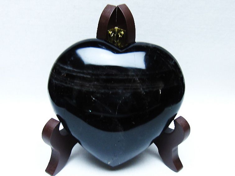 モリオン 純天然 黒水晶 ハート 置物[T643-4757] 1枚目