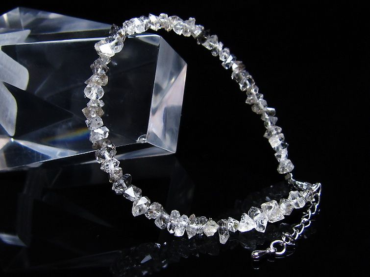 スティブナイト（輝安鉱）入り | ハーキマーダイヤモンド水晶ブレスレット[T99-5824] 2枚目