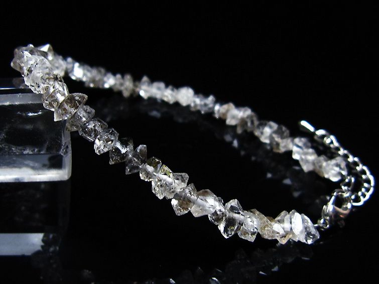 スティブナイト（輝安鉱）入り | ハーキマーダイヤモンド水晶ブレスレット[T99-5831] 1枚目