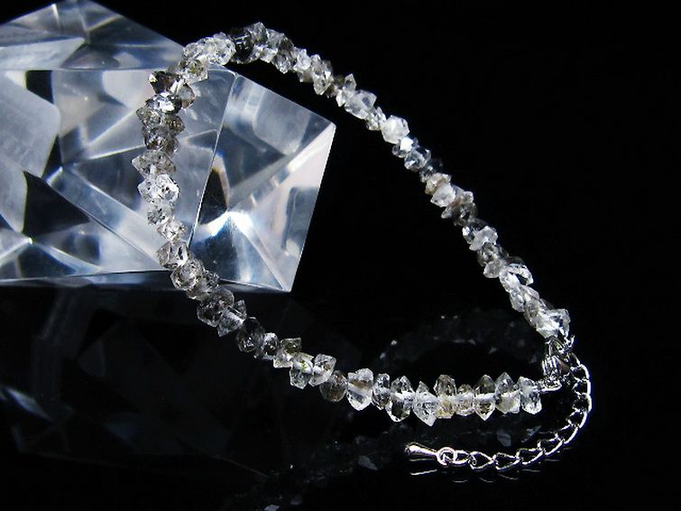 スティブナイト（輝安鉱）入り | ハーキマーダイヤモンド水晶ブレスレット[T99-5831] 2枚目