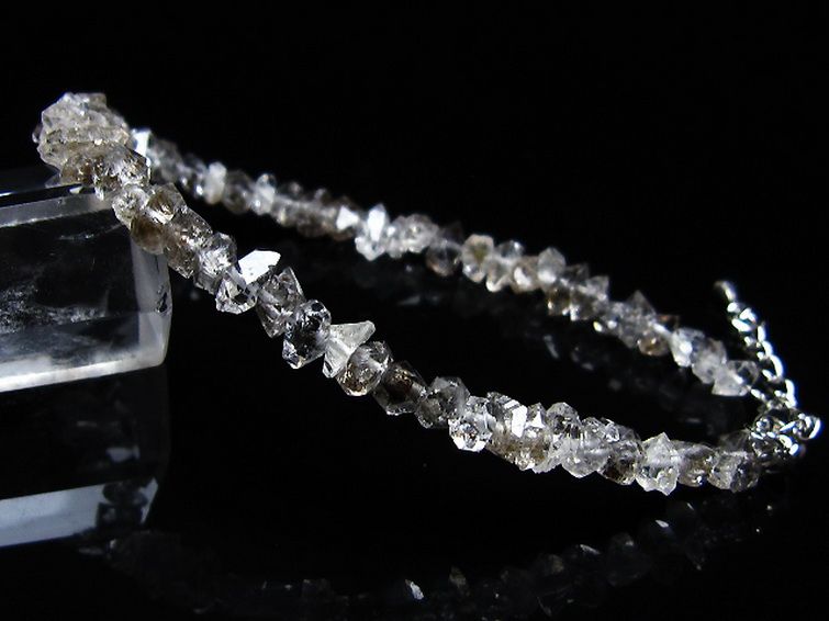 スティブナイト（輝安鉱）入り | ハーキマーダイヤモンド水晶ブレスレット[T99-5842] 1枚目