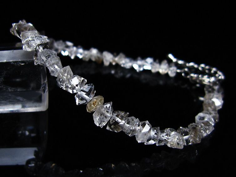 スティブナイト（輝安鉱）入り | ハーキマーダイヤモンド水晶ブレスレット[T99-5849] 1枚目