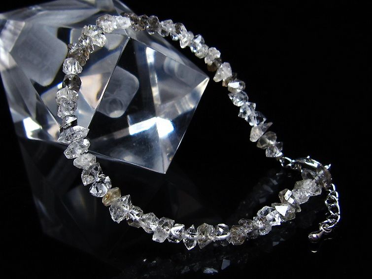 スティブナイト（輝安鉱）入り | ハーキマーダイヤモンド水晶ブレスレット[T99-5849] 2枚目