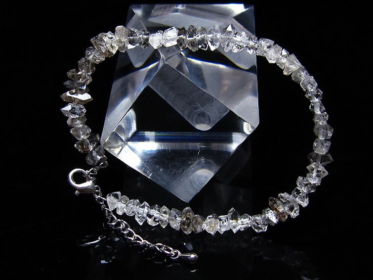 スティブナイト（輝安鉱）入り | ハーキマーダイヤモンド水晶ブレスレット[T99-5857] 2枚目