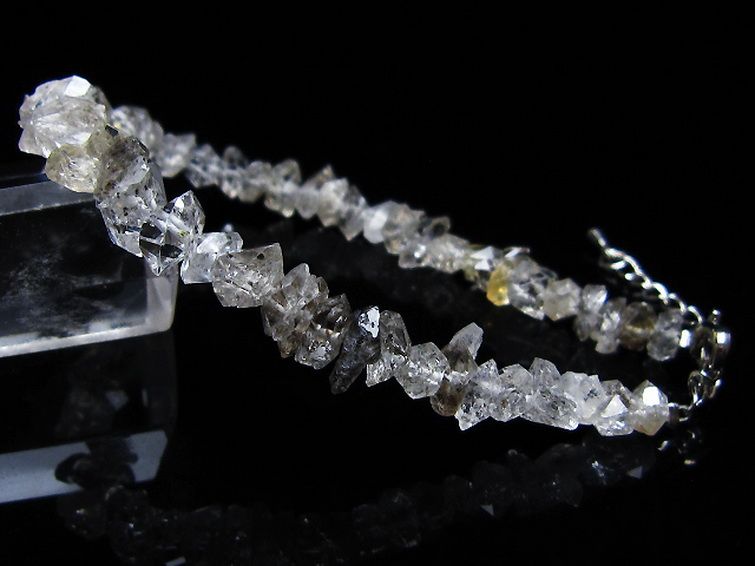 スティブナイト（輝安鉱）入り | ハーキマーダイヤモンド水晶ブレスレット[T99-5873] 1枚目