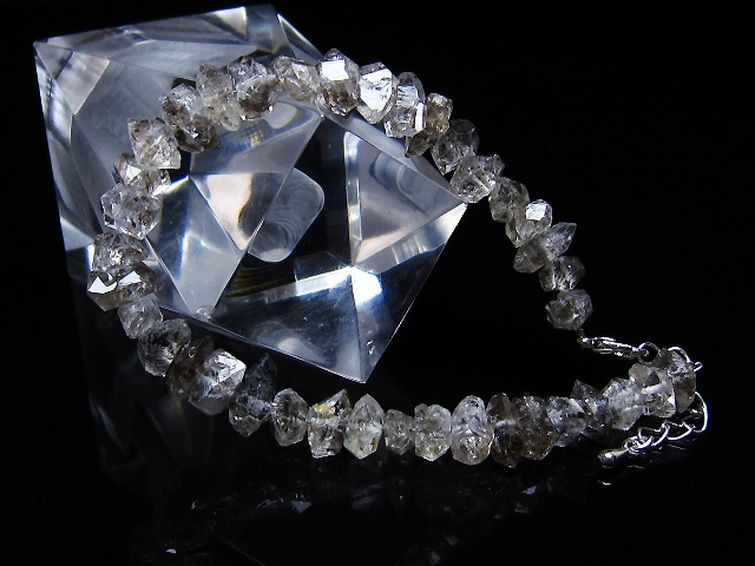 スティブナイト（輝安鉱）入り | ハーキマーダイヤモンド水晶ブレスレット[T99-5880] 2枚目