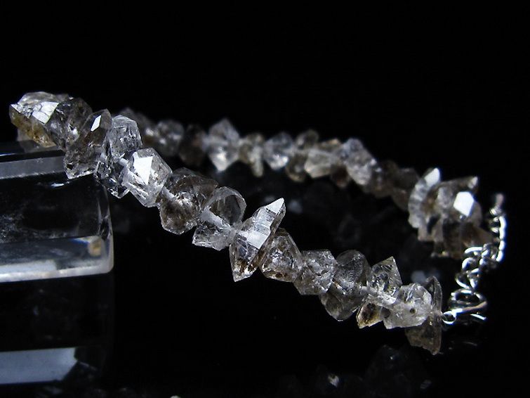 スティブナイト（輝安鉱）入り | ハーキマーダイヤモンド水晶ブレスレット[T99-5885] 1枚目