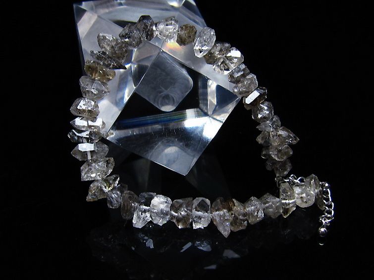 スティブナイト（輝安鉱）入り | ハーキマーダイヤモンド水晶ブレスレット[T99-5885] 2枚目