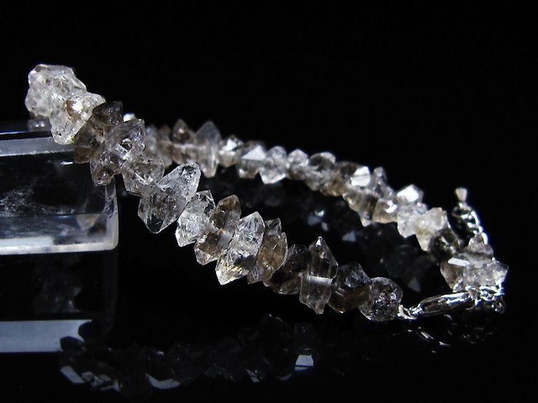 スティブナイト（輝安鉱）入り | ハーキマーダイヤモンド水晶ブレスレット[T99-5895] 1枚目