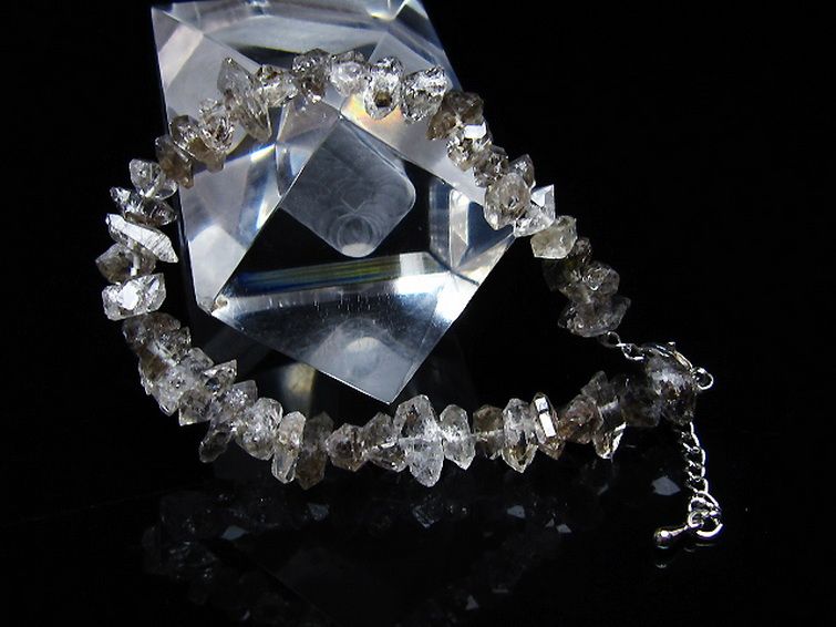 スティブナイト（輝安鉱）入り | ハーキマーダイヤモンド水晶ブレスレット[T99-5895] 2枚目