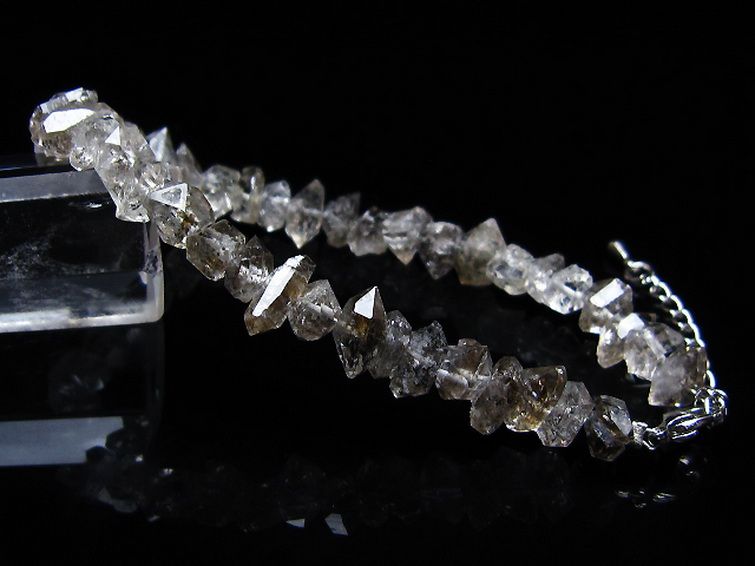 スティブナイト（輝安鉱）入り | ハーキマーダイヤモンド水晶ブレスレット[T99-5901] 1枚目