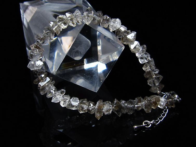 スティブナイト（輝安鉱）入り | ハーキマーダイヤモンド水晶ブレスレット[T99-5901] 2枚目